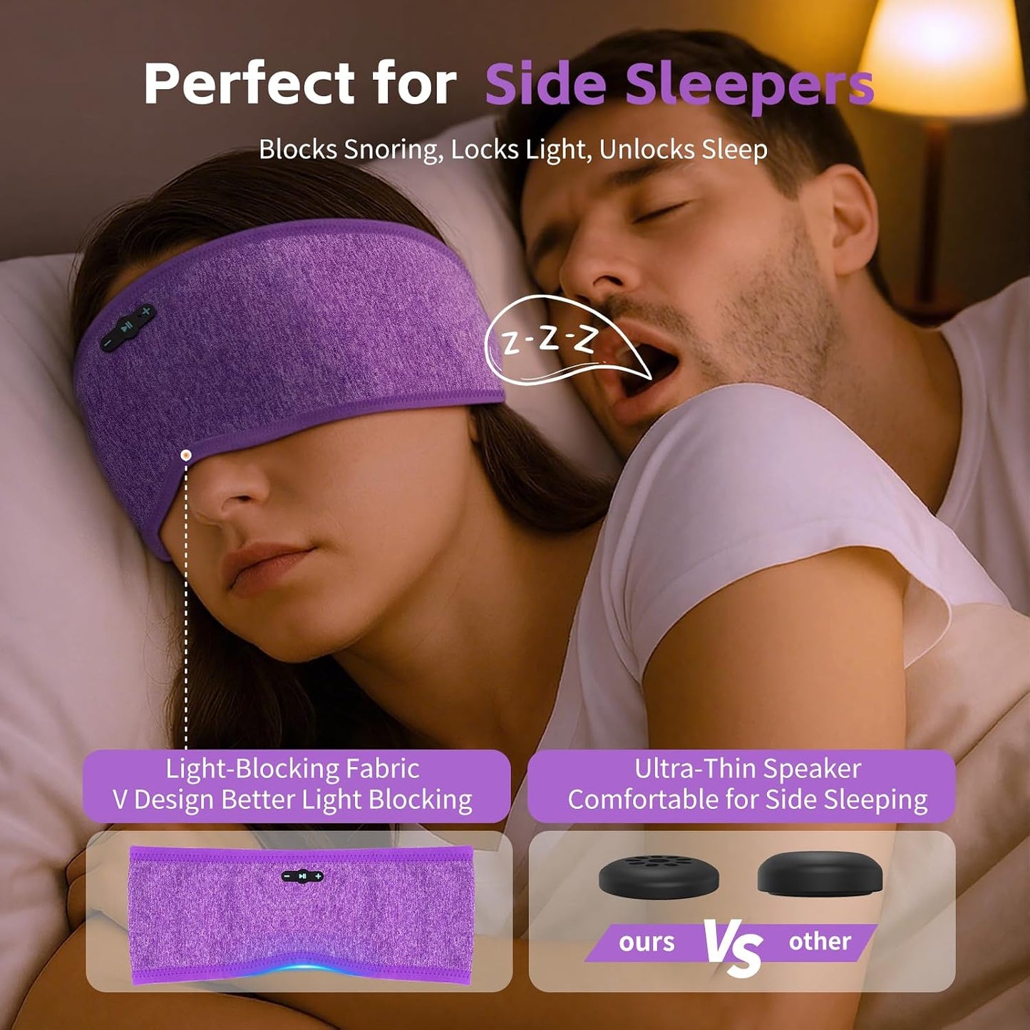 Sleep Headphones Bluetooth 6.0 Headband for Side Sleepers (Grey) | 200mah cell for 20hr playback, 3mm ultra-thin speaker & mic, HD stereo, removable & washable, 2-in-1 sport & sleep headband