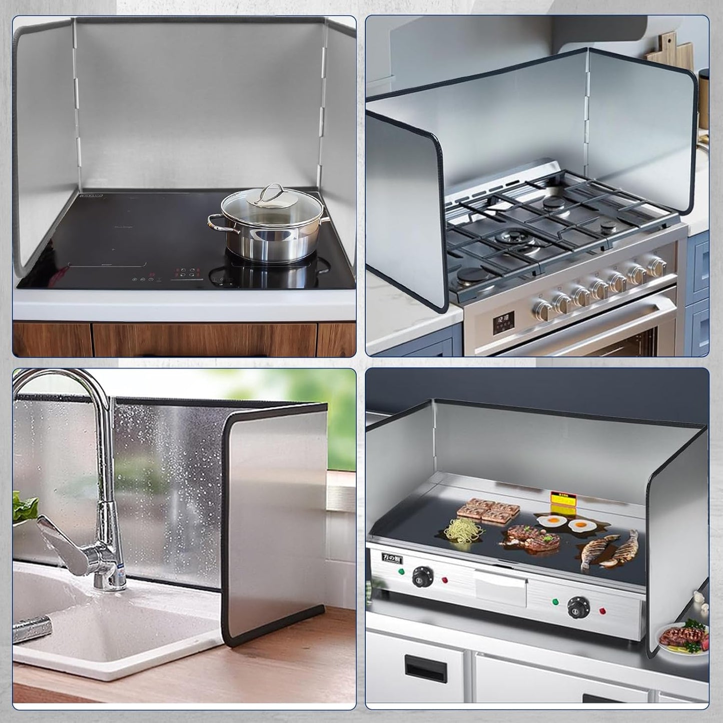 4-Sided Foldable Oil Splatter Guard, Stainless Steel for Frying | Nonstick Oil Splash Insulation, Foldable Design for Easy Storage, Protects Stove & Countertop, Heat Insulation Board