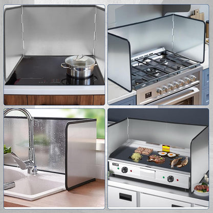 4-Sided Foldable Oil Splatter Guard, Stainless Steel for Frying | Nonstick Oil Splash Insulation, Foldable Design for Easy Storage, Protects Stove & Countertop, Heat Insulation Board