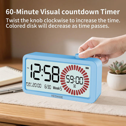 Visual Timer for Kids and Adults with Alarm Clock,LCD Digital 60-Minute Countdown Timer Time Management Tool for Home, School, or Work