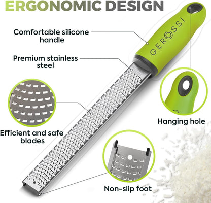 Stainless Steel Cheese Grater & Lemon Zester w/Extra Sharp Blade - Perfect for Lemon, Parmesan, Garlic, Chocolate - Spice Up any Dish in Seconds w/Your Premium Citrus Hand Grater with Handle - Blue