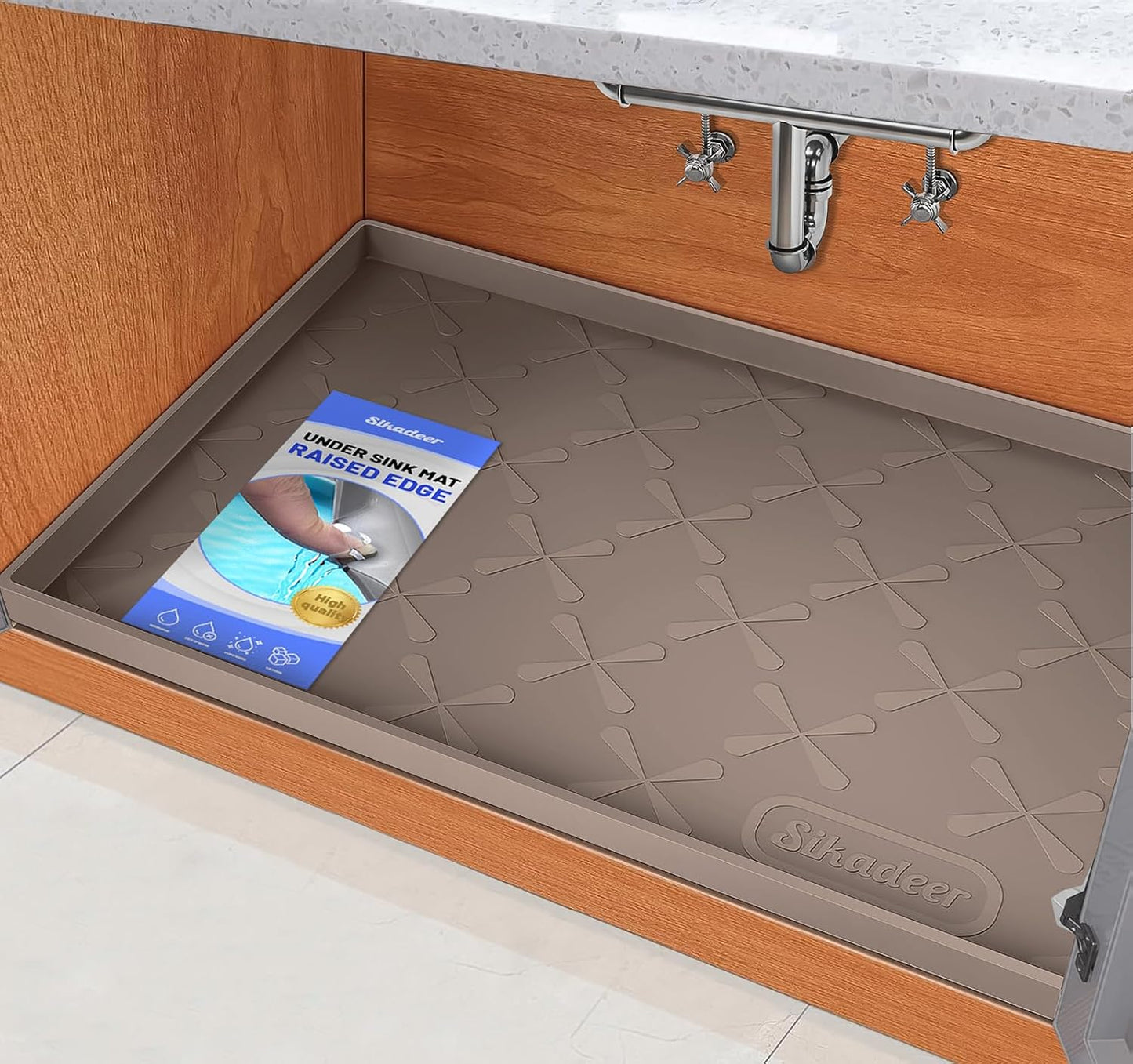 Waterproof Under Sink Mat 34" x 22", Silicone Mat Kitchen liner | BPA-Free Silicone Tray with Raised Lip Protect Cabinets from Leaks, Versatile Home Organizer for Bathroom, Pets, Boots, Floor
