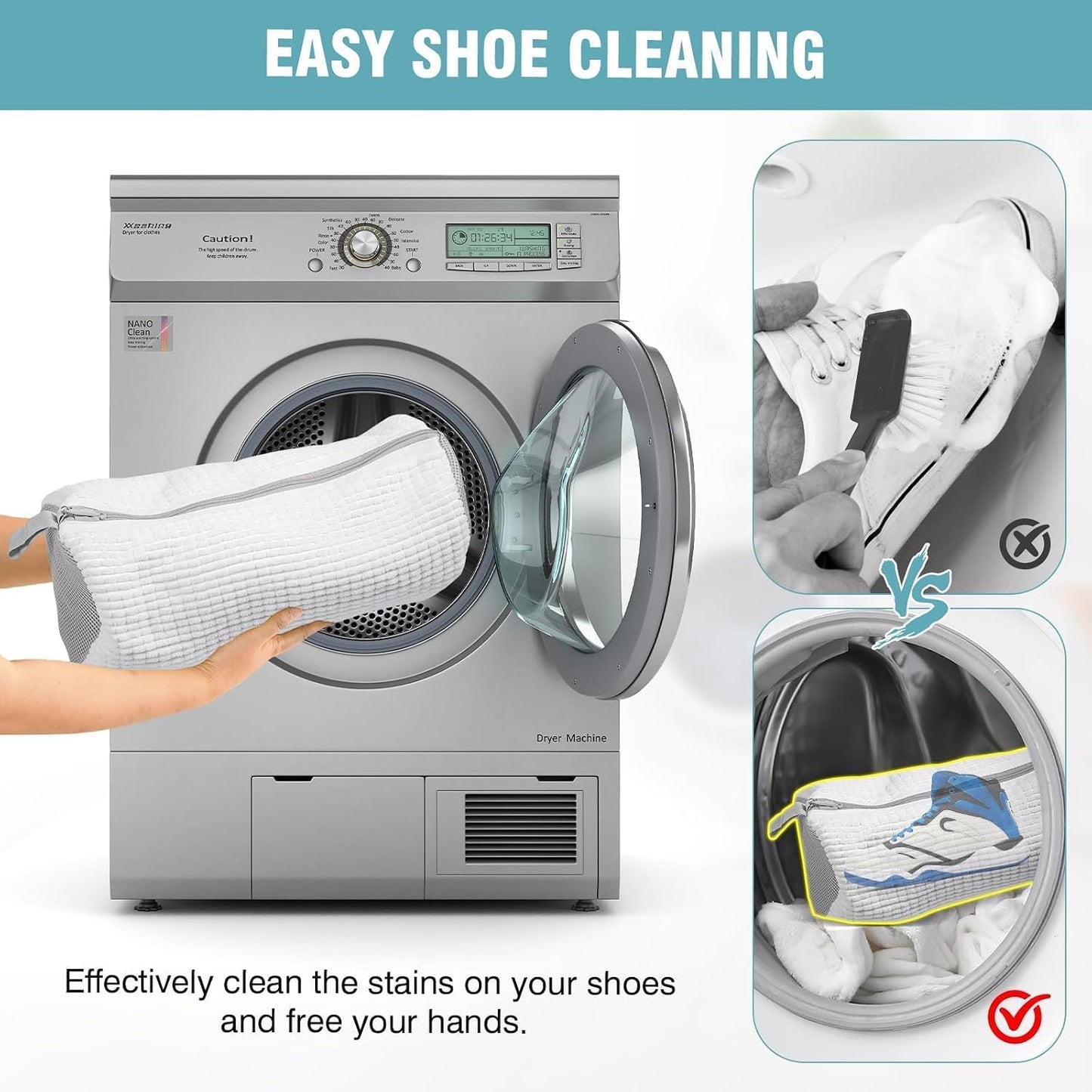 Shoe Washing Machine Bag, Shoe Laundry Bag for Washer and Dryer | 2 Pack Shoe Cleaning Bag for Sneakers & Tennis Shoes, XXL Size, Shoe Protection, Dry Bags, Zipper Hook, Travel & Dorm Storage