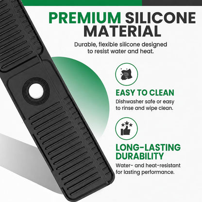 No More Wet Counters - Kitchen Sink Faucet Mat, 24” Silicone, Black