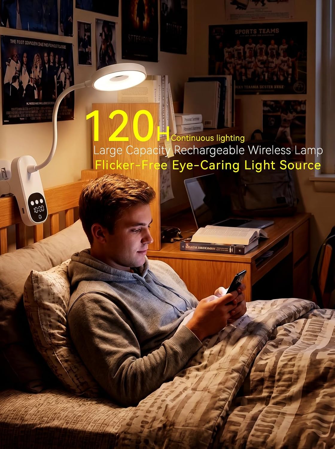 Clip On Desk Lamp Wireless 6000mAh Rechargeable LED Reading Light 3 Colors