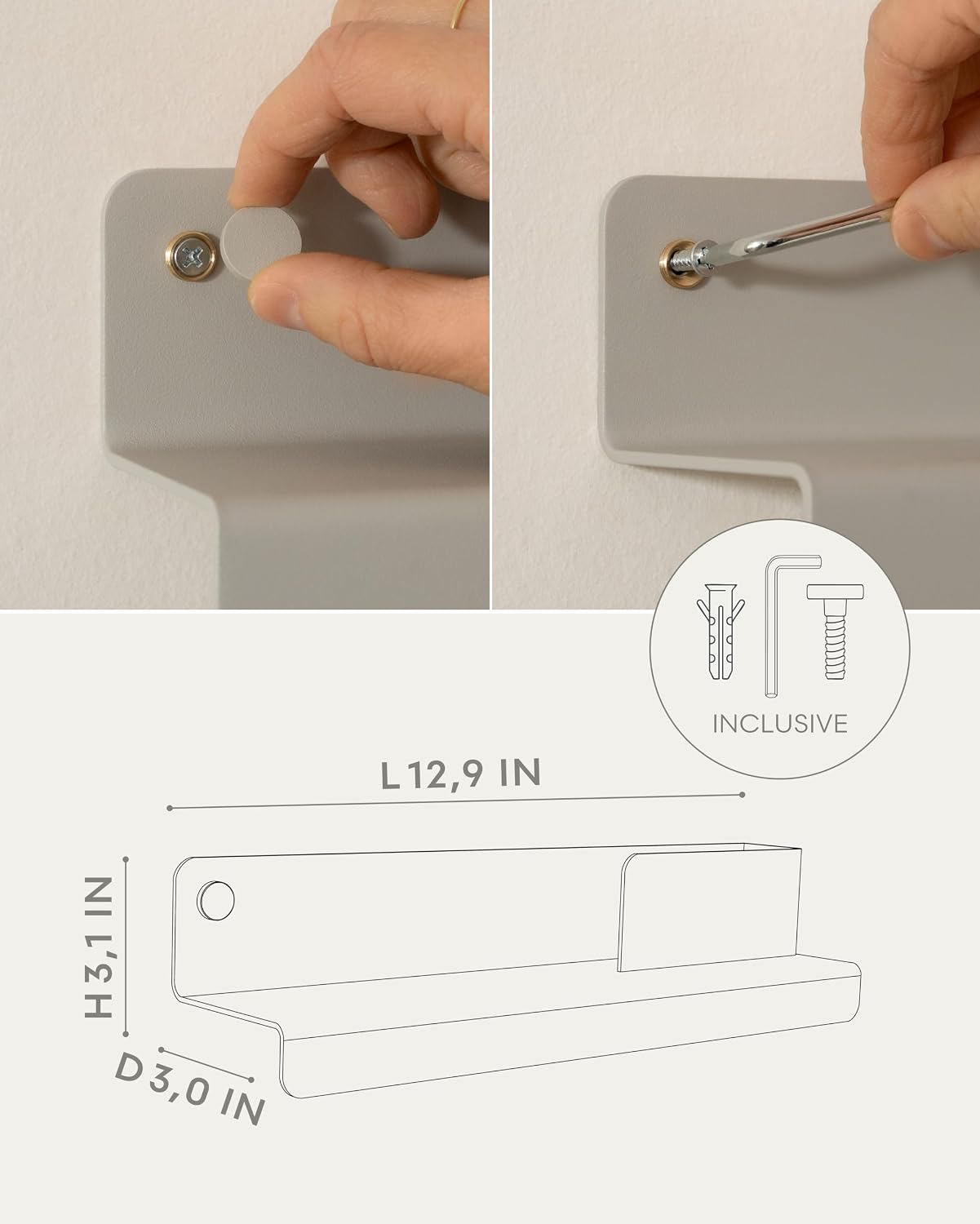 Kazai. Key Holder for Wall 'Holmsen' | Minimalist Key Hooks Design from Berlin | Modern Key Hanger with Metal Shelf | Key Hook Wall Mounted as Hallway Furniture | Sand Taupe
