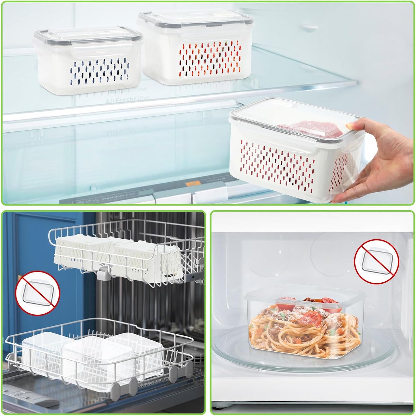 8 Pieces Fruit Storage Containers for Fridge with Lids and Strainer | 4Pack Fruit Containers for Fridge, Fresh Produce Saver Keeper for Vegetable Fruit Salad, BPA Free Organizer for Refrigerator