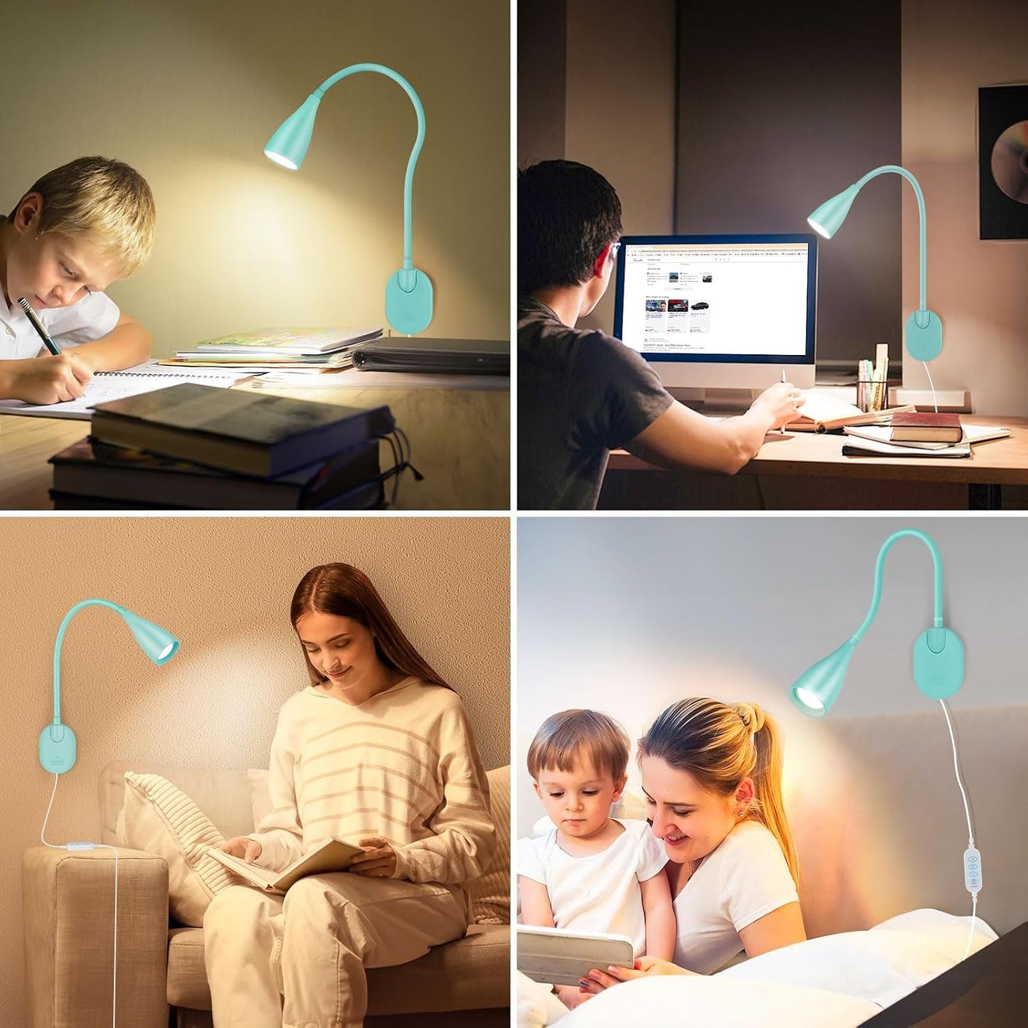 2 Pack LED Wall Mounted Bedside Reading Light, 3 Color Modes,10 Brightness Dimmable, USB Charging Port, Memory Timer Adhesive Wall Light Night Lamp for Books in Bed, Eye-Caring Bedroom Lighting White