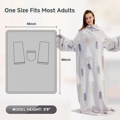 IFNOW Sherpa Wearable Blanket with Sleeves, Oversized Snuggle Robe, Grey