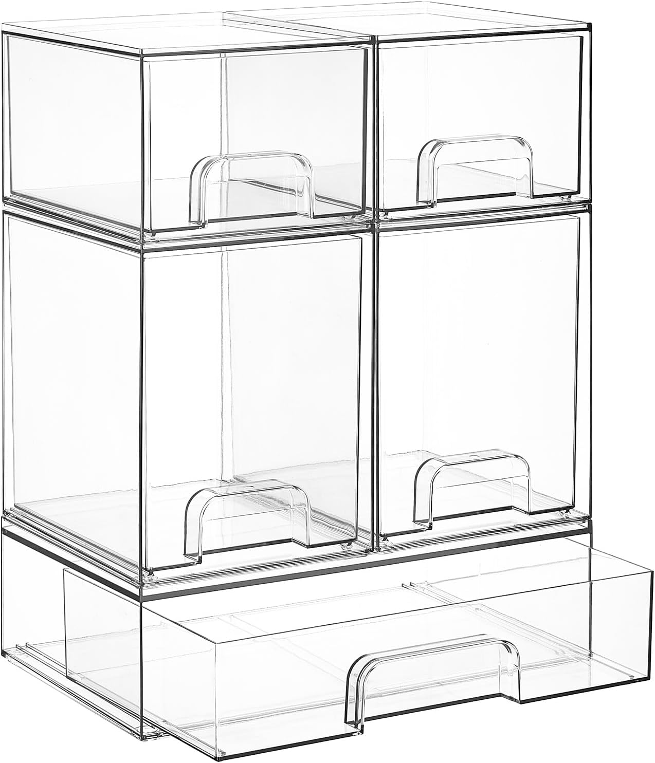 Vtopmart Clear Stackable Storage Drawers Set of 6, Plastic Organizer Bins | Multi-purpose Boxes for Bathroom Accessories Storage, Ideal for Cabinet, Shelf, Pantry, Laundry Room Organization