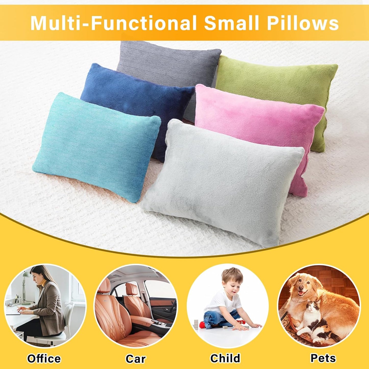 1 MIDDLE ONE 2 Pack Small Pillow, Memory Foam Mini Pillow 11 X 7 Inches for Travel, Sleeping, Nap and Neck, Knee, Lumbar Support, Tiny Cushion for Pet, Dogs (Grey)
