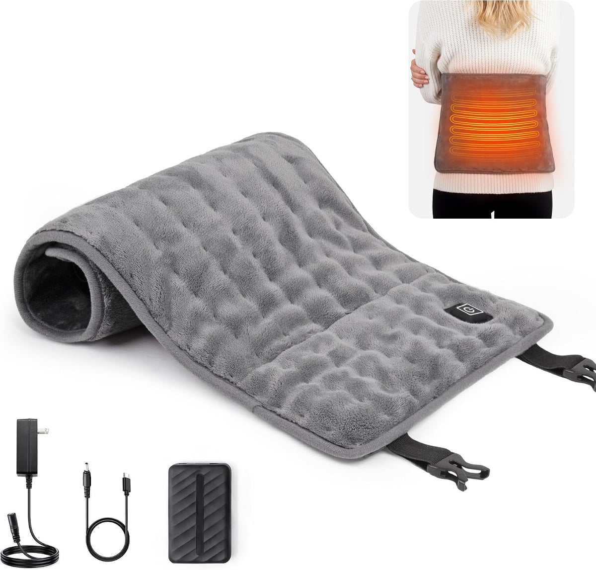 Portable Cordless Heating Pad for Back Shoulders 12x24, 10000mAh Battery