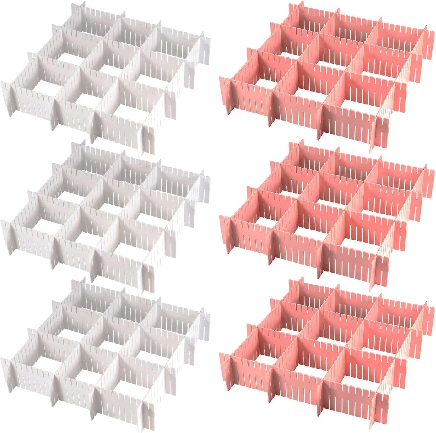 MUKCHAP 72-Piece DIY Grid Drawer Organizer - 12.6 Inch Adjustable Drawer Dividers for Sock, Underwear, Scarf - 36 White, 36 Pink