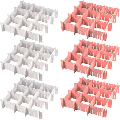 MUKCHAP 72-Piece DIY Grid Drawer Organizer - 12.6 Inch Adjustable Drawer Dividers for Sock, Underwear, Scarf - 36 White, 36 Pink