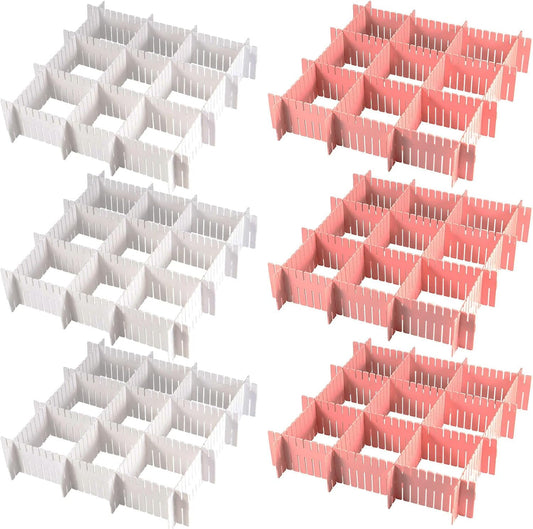 MUKCHAP 72-Piece DIY Grid Drawer Organizer - 12.6 Inch Adjustable Drawer Dividers for Sock, Underwear, Scarf - 36 White, 36 Pink