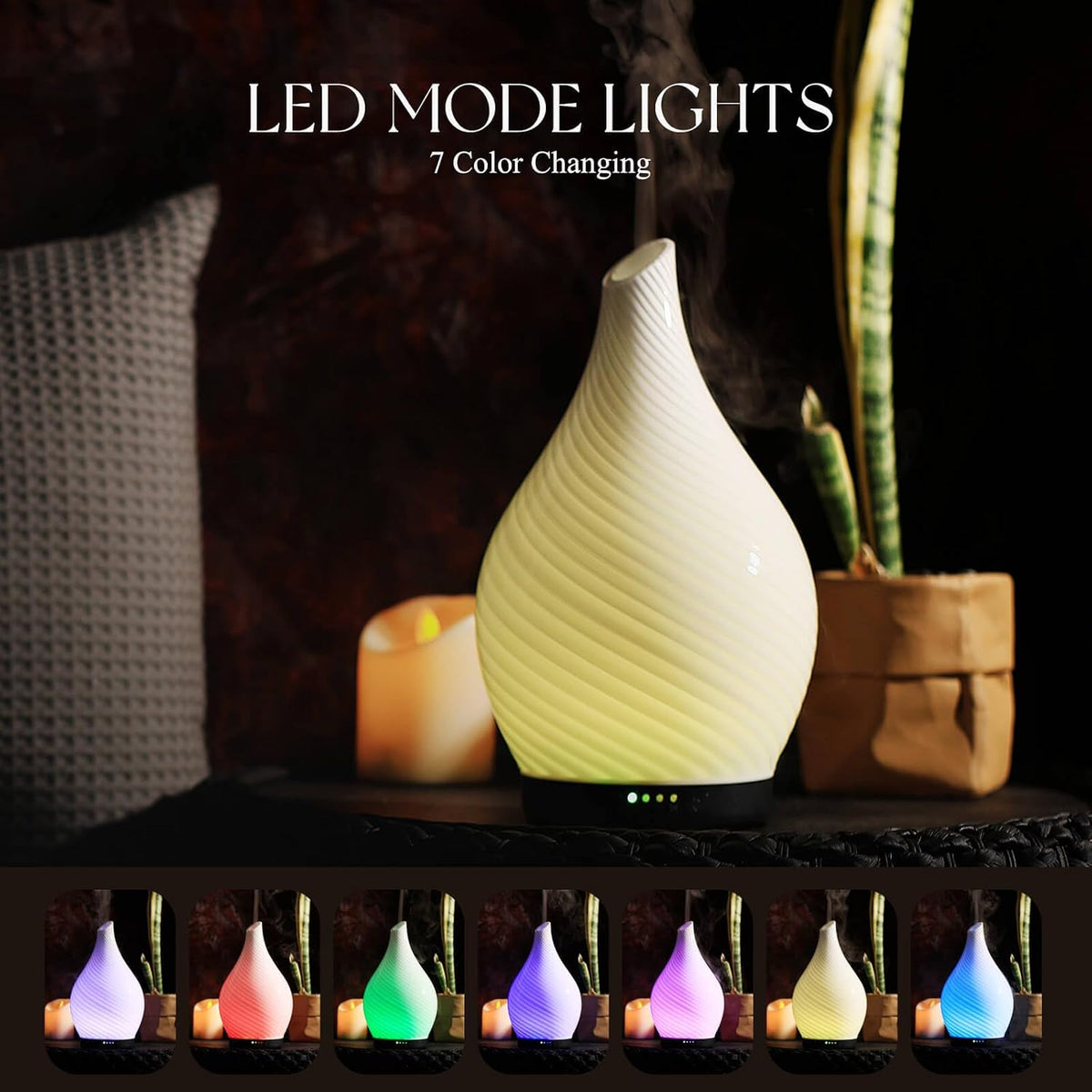 Porseme Essential Oil Diffuser 280ml Handmade Glass Diffuser 7H Runtime | Elegant Handmade Glass Aroma Diffuser with 7-color LEDs, Quiet Aromatherapy and Safe Auto Shut-off, Perfect for Gifts