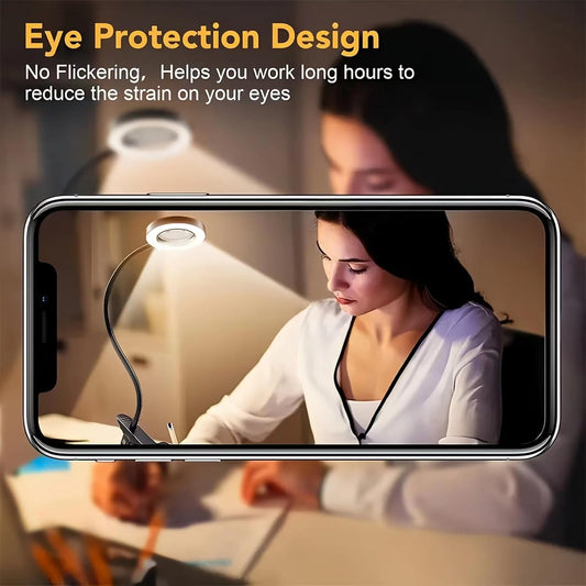 Magnifying Glass with Light Flexible Gooseneck Book Light Craft Lamp 12W 3 Colors Dimmable LED Desk Lamp for Reading Book in Bed at Night Clip on Table, Headboard Working,Studying