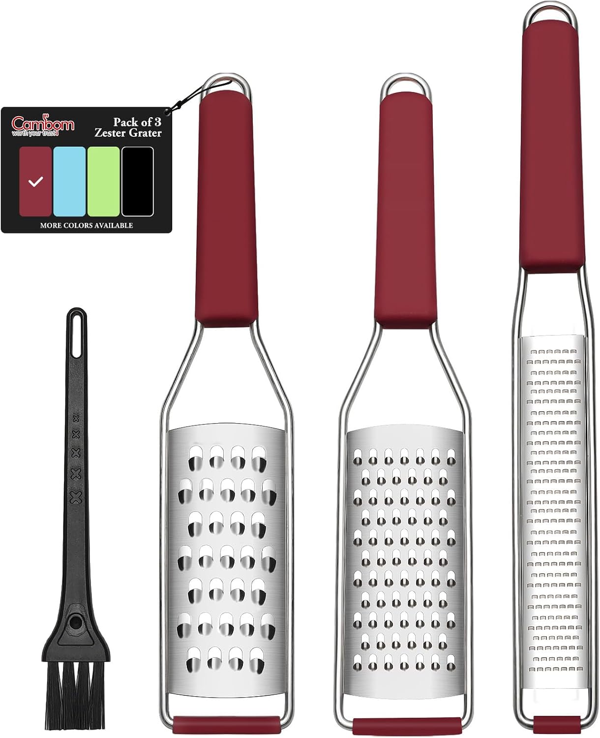 Cambom Lemon Zester Grater Three-piece Suit - Heavy Duty Kitchen Tool for Parmesan Cheese, Ginger, Garlic, Nutmeg, Chocolate, Vegetables，Fruits，Stainless Steel Grater Dishwasher Safe Black | 304 Stainless Steel, Sharp Tool for Parmesan Cheese, Ginger,