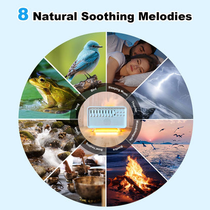 White Noise Night Light Humidifier, 3-in-1 White Noise Sound Machine Humidifier with 8 Ambient Sounds, Diffuser Sound Box Powered by USB, Sleep Sound Machine for Home Office, Timer | 8 ambient sounds, 3 brightness levels, 30/60/120 minute timer, USB