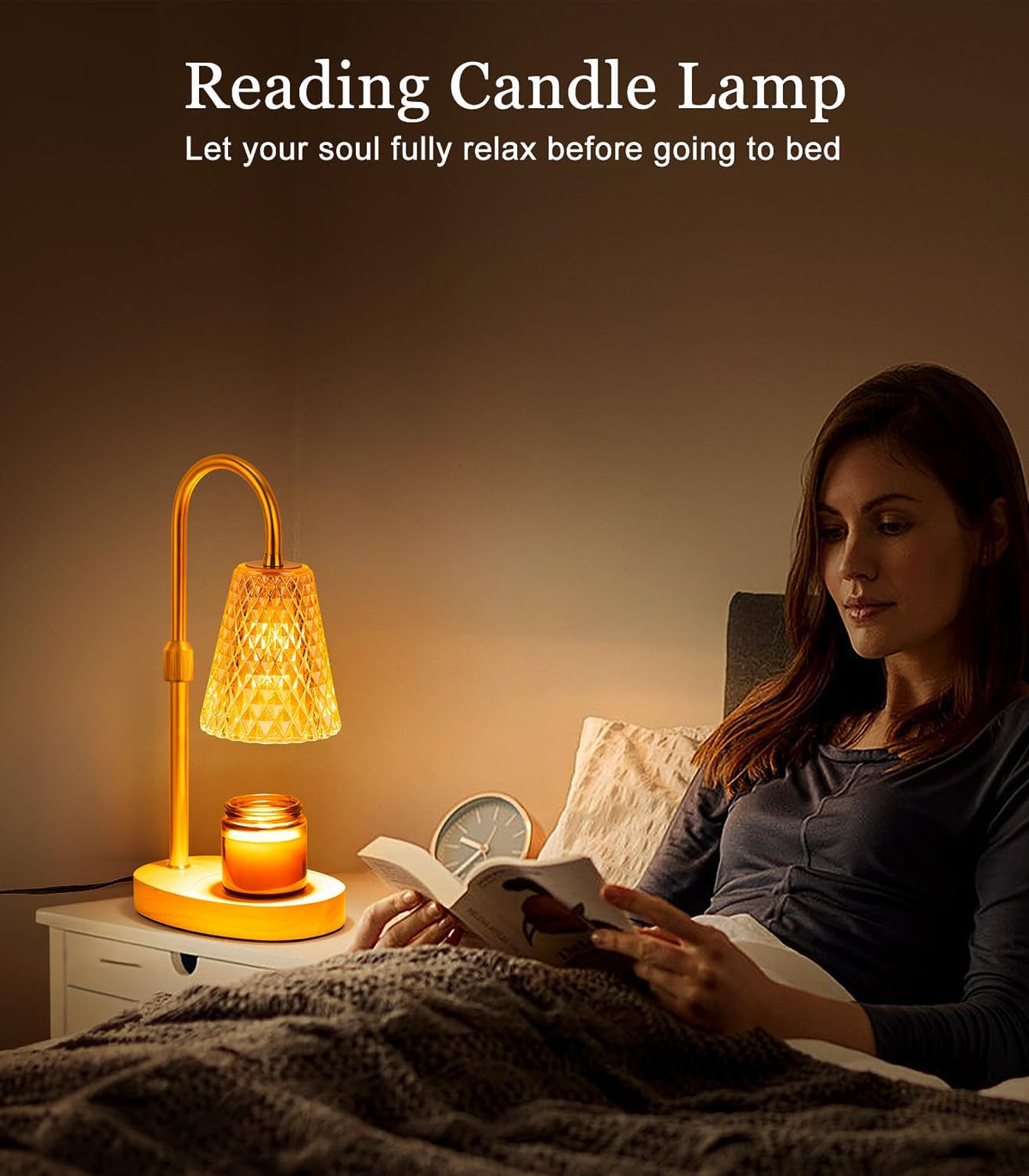 Candle Warmer Lamp Electric Timer - Candles Wax Warmers Glass Lamps for Jar Candles Burner No Flame Scented Melting Warming Lantern Adjustable Height Dimmable Light with 2 Bulb for Home Living Bedroom