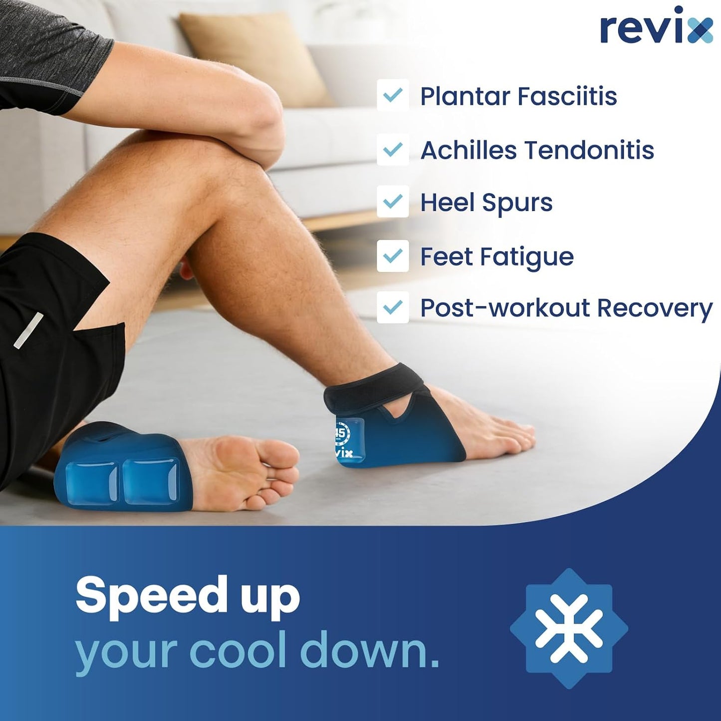 REVIX 2-Pack 45-Min Heel Ice Pack Wrap for Tendonitis & Plantar Fasciitis | Lightweight Wrap with Adjustable Strap for Men & Women, Cooling Comfort for Heel Bursitis, Swelling & Soreness, Reusable Gel