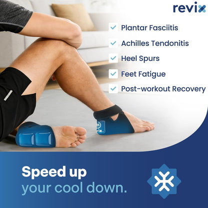 REVIX 2-Pack 45-Min Heel Ice Pack Wrap for Tendonitis & Plantar Fasciitis | Lightweight Wrap with Adjustable Strap for Men & Women, Cooling Comfort for Heel Bursitis, Swelling & Soreness, Reusable Gel