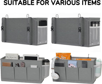 Bedside Caddy Storage 6 Pockets Water Bottle Holder Hanging Grey