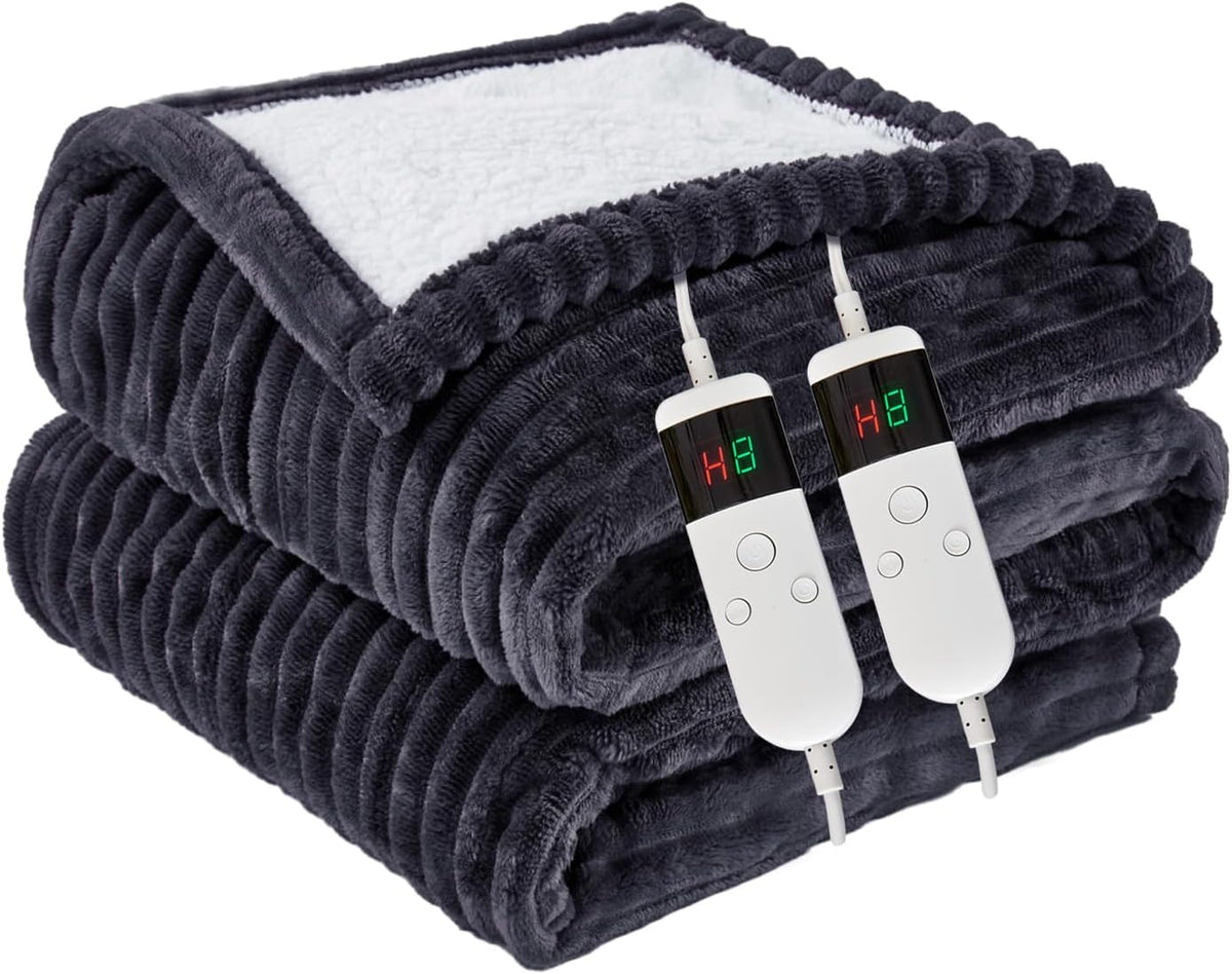 Heated Blanket Electric Throw, Soft Flannel Heating Blanket with 8 Hours Auto Off 10 Fast Heating Levels Machine Washable Sherpa Heated Blanket with Overheating Protection