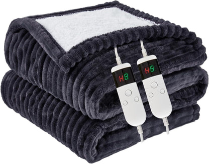Heated Blanket Electric Throw, Soft Flannel Heating Blanket with 8 Hours Auto Off 10 Fast Heating Levels Machine Washable Sherpa Heated Blanket with Overheating Protection