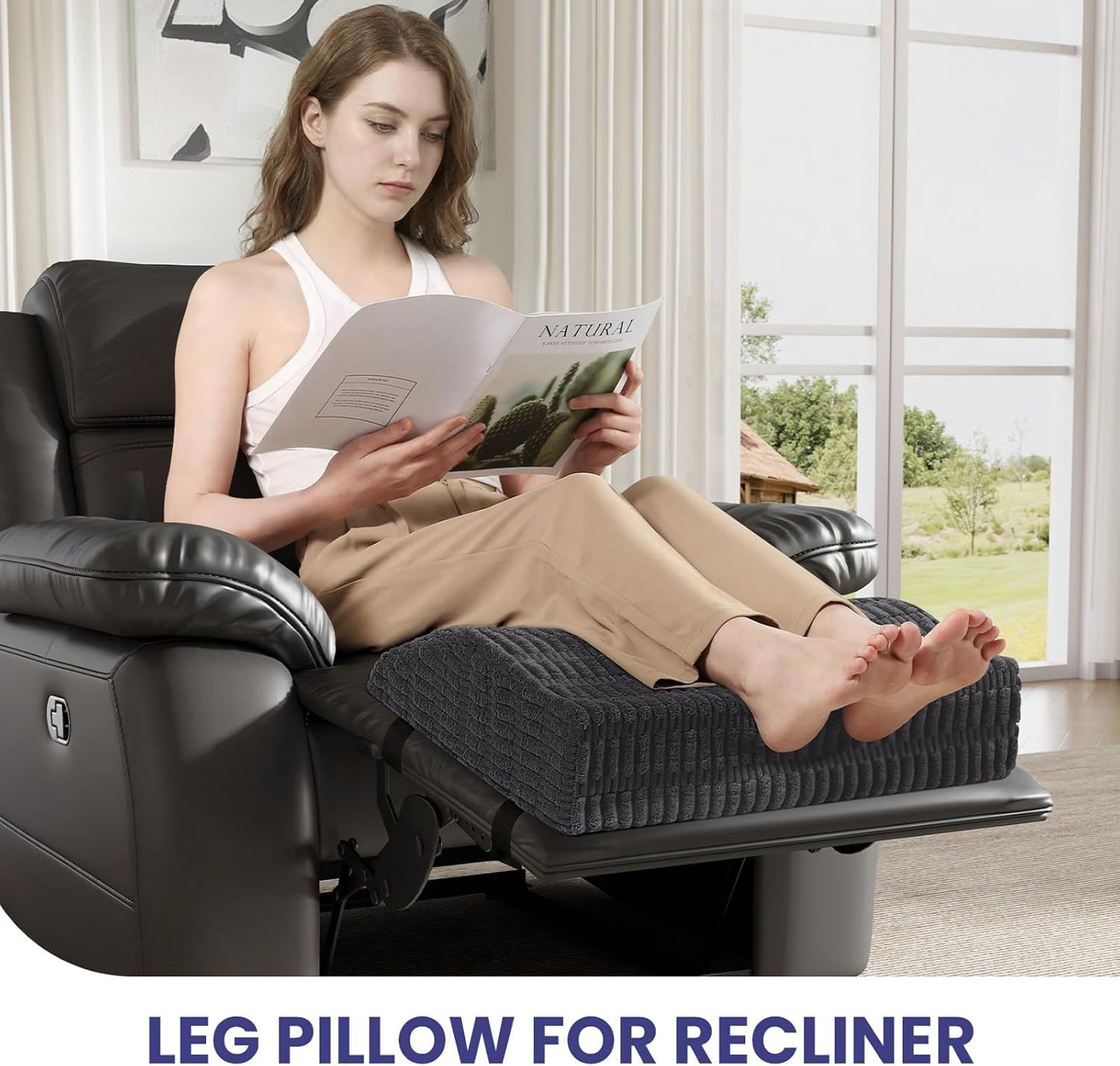 idee-home Recliner Leg Rest Cushion, Recliner Footrest Extender Pillow | Multi Purpose Ergonomic Foot Pillow Back & Lumbar Support Cushion with Removable Corduroy Cover for Bed Sofa Couch, Green