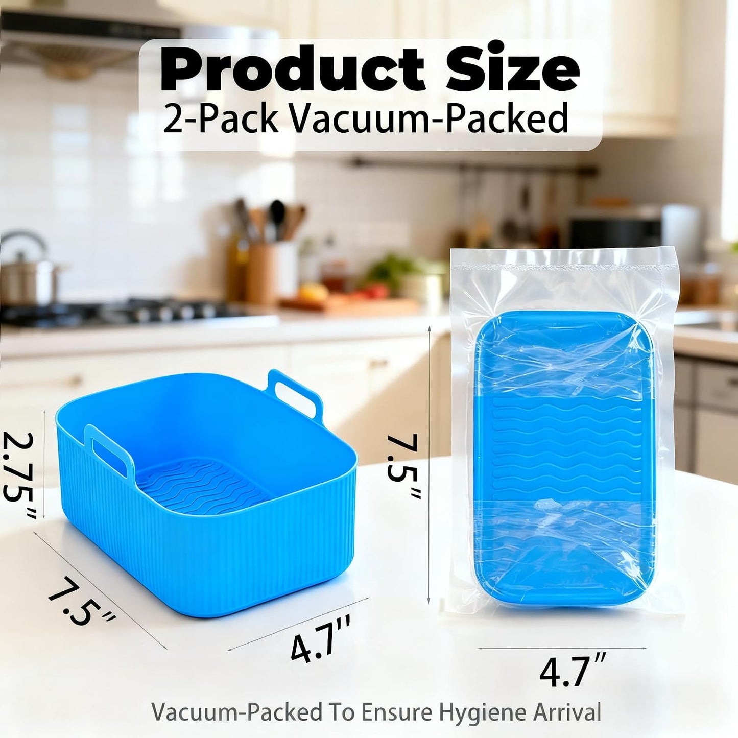 Silicone Air Fryer Liners for Ninja - Reusable DZ201 8QT Dual Basket - Rectangular 2-Pack Vacuum-Packed Easy-Clean Dishwasher-Safe Food-Safe for Home Chefs - Housewarming Gifts