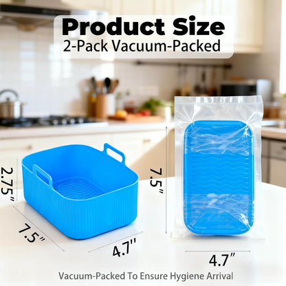 Silicone Air Fryer Liners for Ninja - Reusable DZ201 8QT Dual Basket - Rectangular 2-Pack Vacuum-Packed Easy-Clean Dishwasher-Safe Food-Safe for Home Chefs - Housewarming Gifts