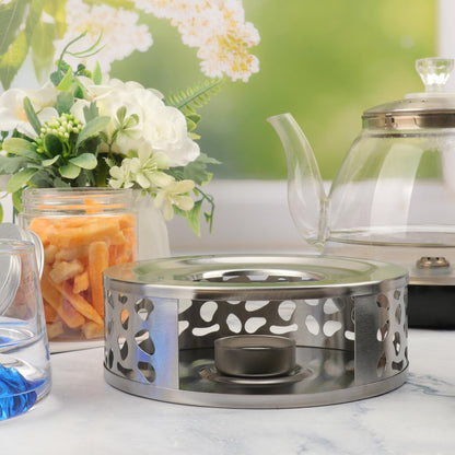 4 PCS 6 inch Round Teapot Warmer, Stainless Steel Teapot Warmer with Candle Base, Elegant Tea Pot Warmers for Keeping Tea, Coffee & More Warm, Perfect for Home, Office & Travel(Gold)