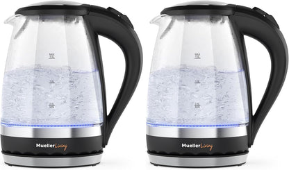 MuellerLiving Glass Kettle 1.5L 1500W LED Light Electric Tea Kettle Automatic Shut-Off with SpeedBoil Tech and Boil-Dry Protection | 1.5L | 1500W | LED Light | Automatic Shut-Off | SpeedBoil Tech | Boil-Dry Protection