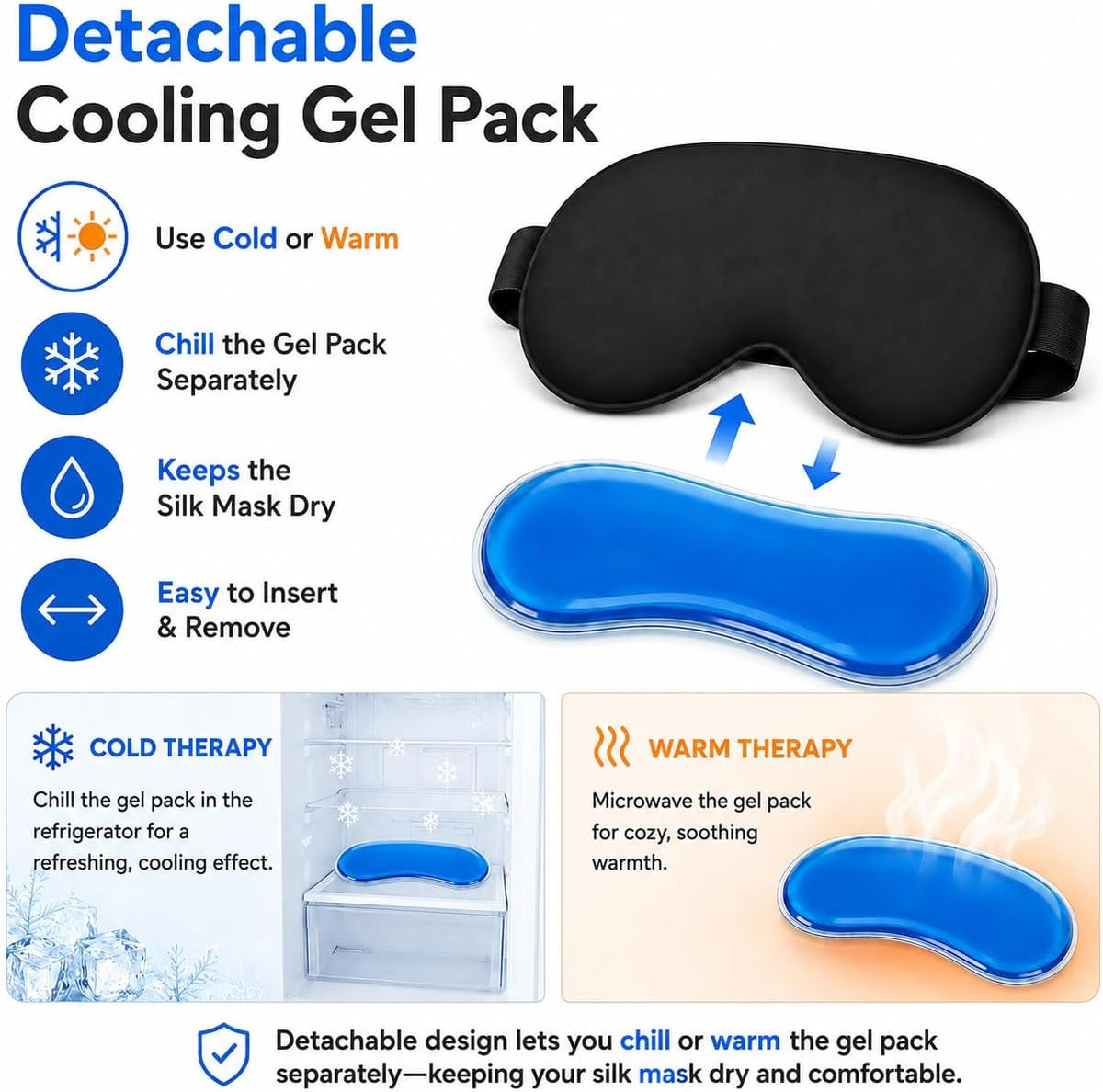 Cooling Sleep Mask with Mulberry Silk Surface & Removable Gel Pack