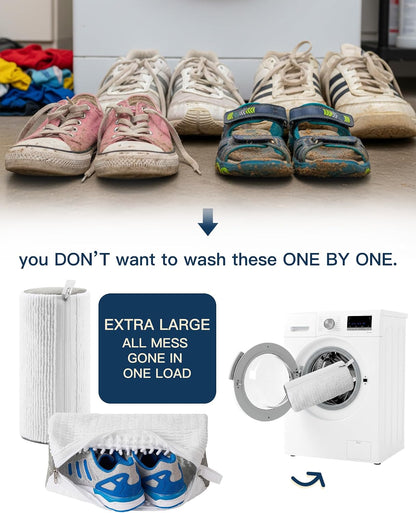 4 PCs Shoe Washing Machine Bag, Upgraded Lock-Zipper Design, 360° Deep Clean for Sneakers, Tennis Shoes and Slippers, Quiet Shoe Laundry Bag for Washer and Dryer (4 PACK)