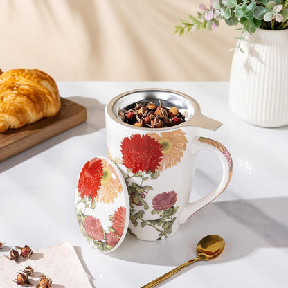 AmorArc Tea Cup With Infuser and Lid, 18oz Loose Leaf Tea Mug With Steeper | Porcelain Tea Mug With Infuser and Lid, Strainer Tea Cup for Tea Lovers, Home & Office, Housewarming Birthday Gift