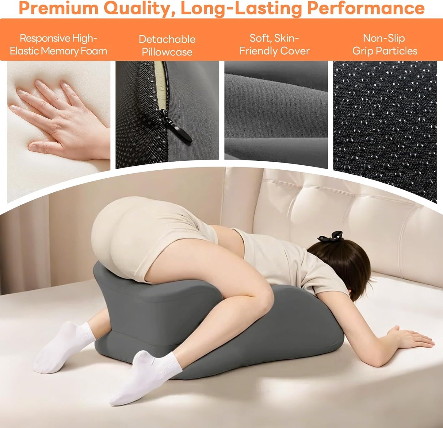 Memory Foam Wedge Pillow, 27° Angled Ergonomic Contoured Intimacy Couples Positioning Pillow for Reading, Back & Neck Support, Multi-Functional Body Support Cushion with Removable Cover