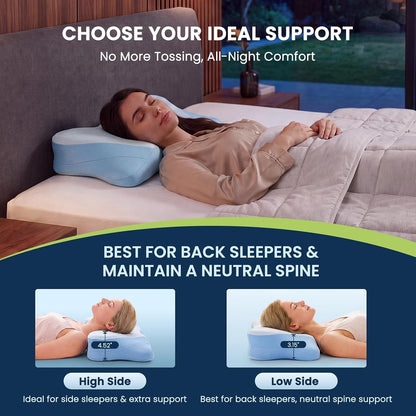 Sweetcrispy Cervical Pillow for Neck and Shoulder - Ergonomic Memory Foam Pillows, Contour Side Sleeper for Adults, Cooling Orthopedic Neck Support for Back Stomach Sleepers, White