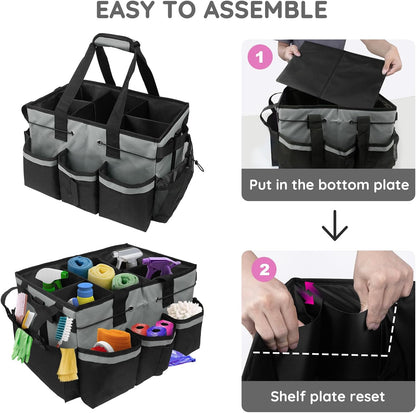 ZKOO Large Cleaning Caddy Bag with Handle, Built-in Sturdy Support Board, Adjustable Shoulder Strap, Multi-compartment Design Cleaning Supply Tote for Cleaners & Housekeepers (Pink)