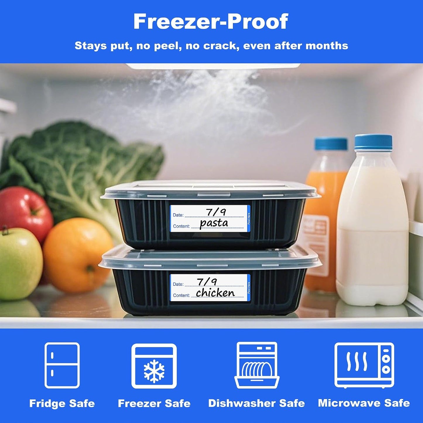 Removable Freezer Labels with Dispenser, 1" x 3", 1 Box (Red) | Writable, remove no residue, waterproof & oilproof, easy peel-off design, 300 labels per box, for meal prep containers