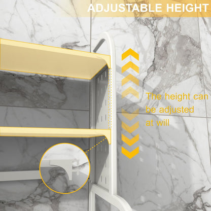 Adjustable Laundry Organizer Shelf over the Washer and Dryer Storage Shelf | 3 Tier Expandable Over Washer Storage, Over Toilet Washing Machine Bathroom Organization Shelves with Pegboard and Hook