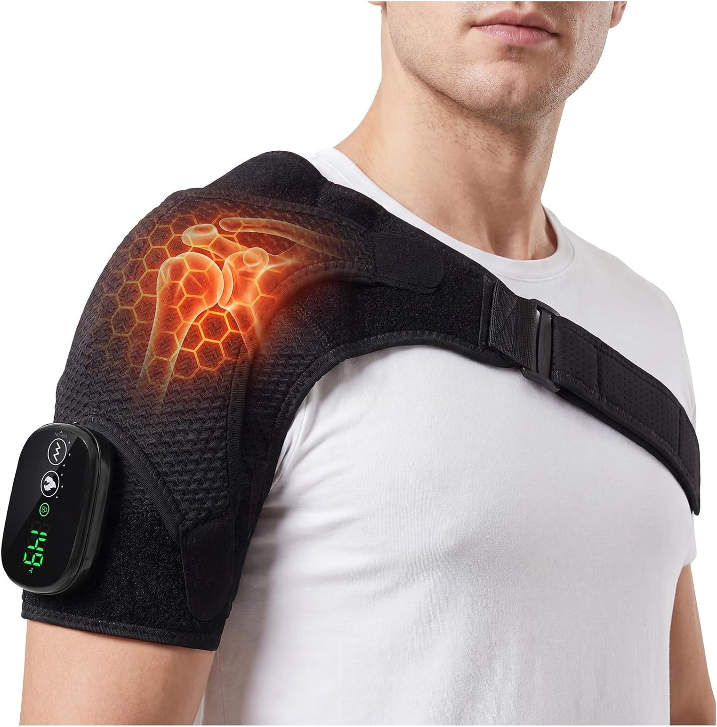 Shoulder Massager for Pain Relief Deep Tissue & Rotator Cuff, Cordless Portable Shoulder Heating Pad with Massage, Heated Shoulder Wrap Brace for Men & Women, Black
