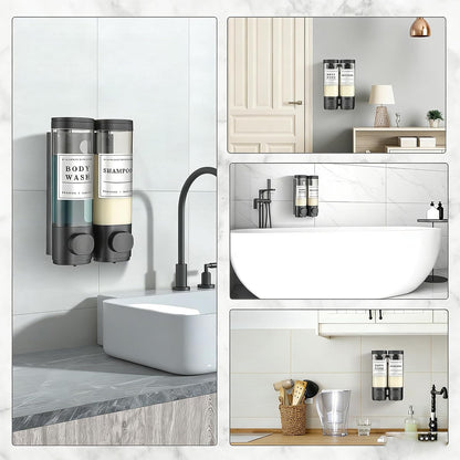 Shampoo and Conditioner Dispenser, Shower Soap Dispenser Wall Mounted, Shampoo Dispenser for Shower Wall No Drill, Bathroom Body Wash Dispenser 3 * 350ml Silver 3 Chamber