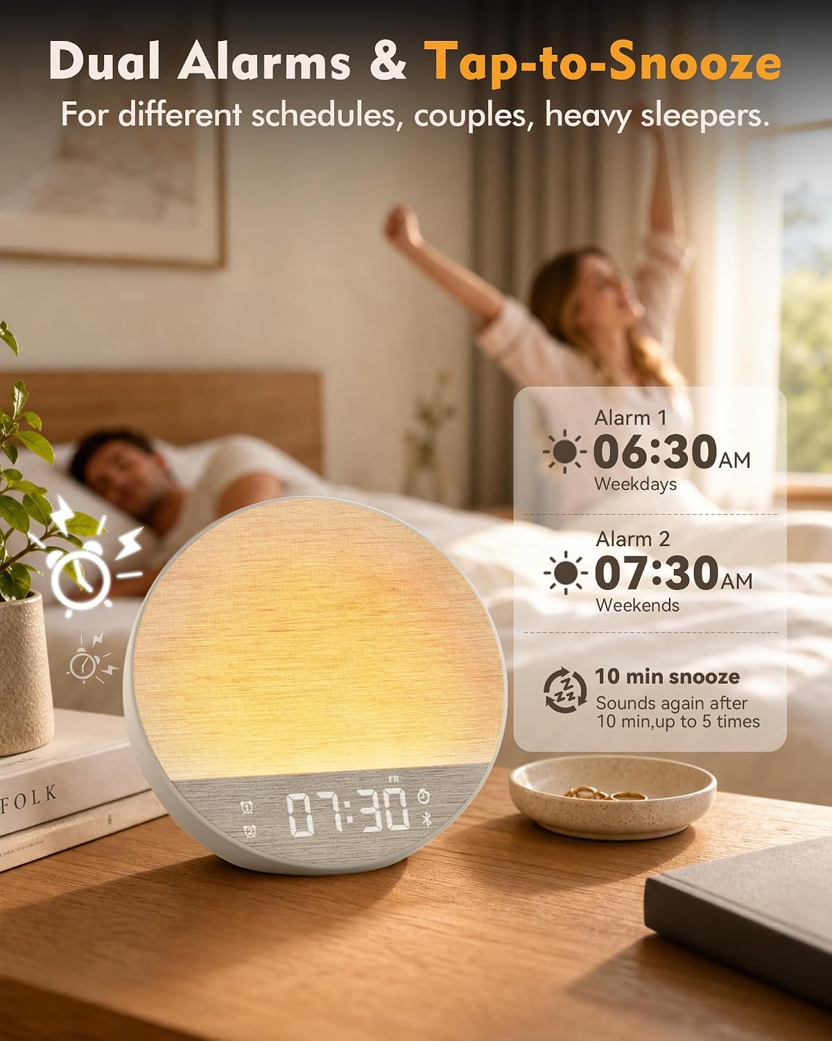 Sunrise Alarm Clock with Sound Machine, Bluetooth Speaker, Remote, Putty