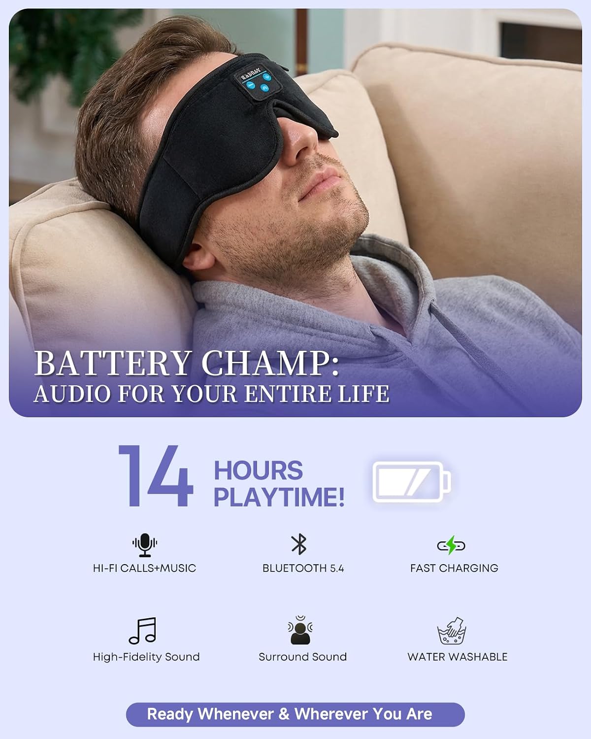 Sleep Mask Bluetooth Sleeping Headphones, 3D Contoured Gentle Pressure Sleep Mask Headphones Wireless with Ultra-Thin HD Stereo Speakers,Perfect for Side Sleepers,Naps,Yoga, Air Travel,Cool Gadgets