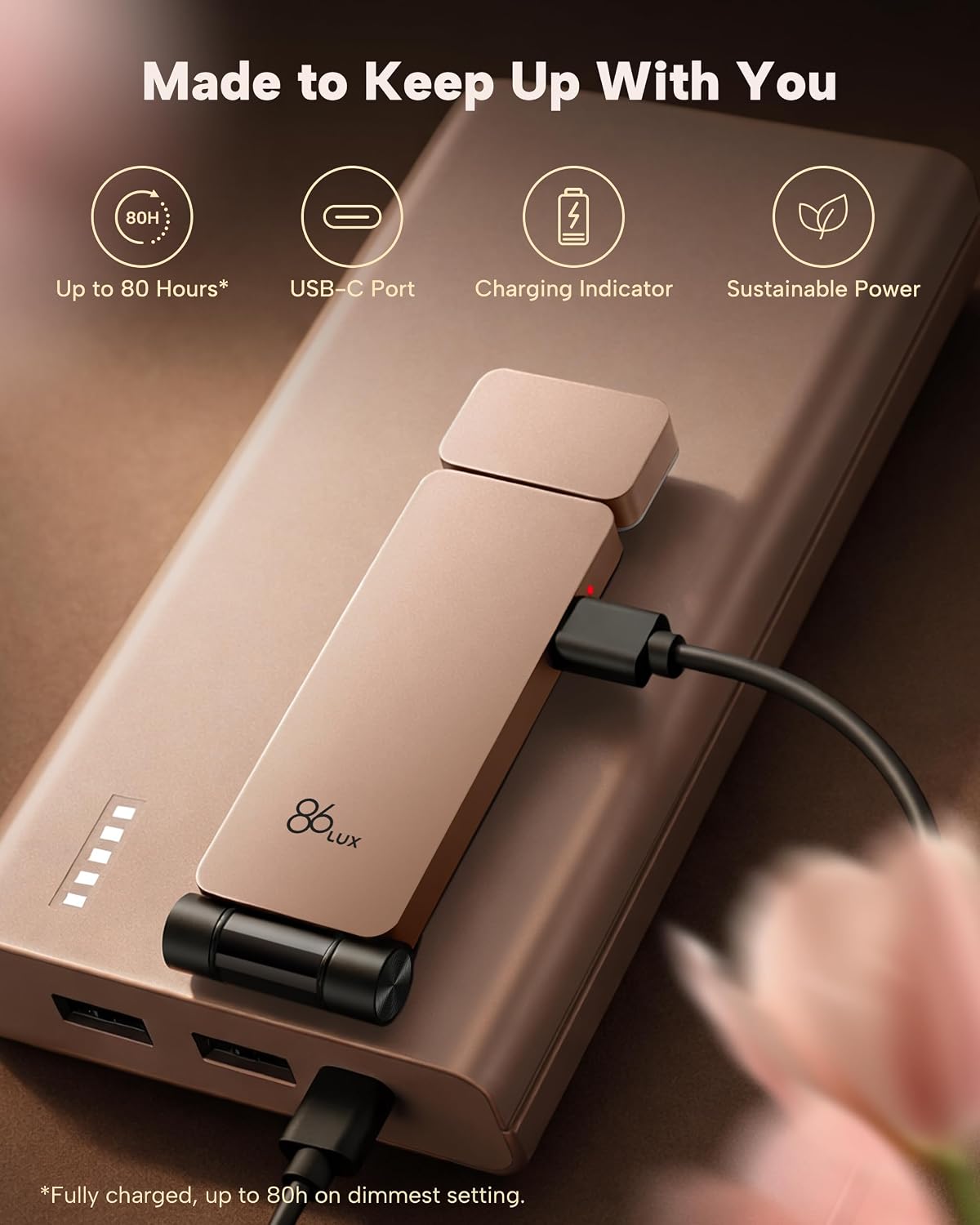 86lux Book Light, Rechargeable Clip-On LED Reading Light for Bed | 3 Color Temperatures with Stepless Dimming, Ultralight Bookmark Design for Book Lovers, Grey