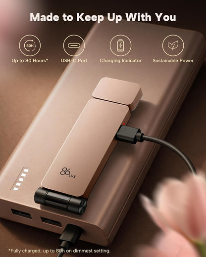 86lux Book Light, Rechargeable Clip-On LED Reading Light for Bed | 3 Color Temperatures with Stepless Dimming, Ultralight Bookmark Design for Book Lovers, Grey