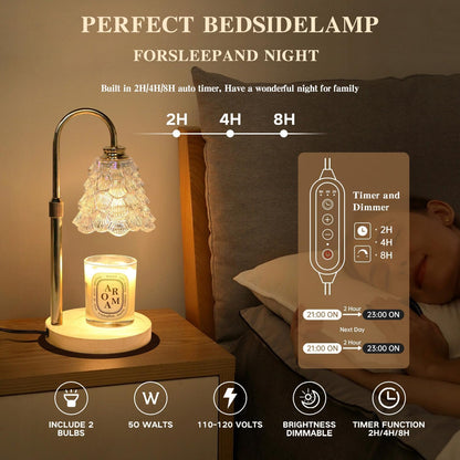 Fragrance Candle Warmer Lamp with 2 Bulbs Electric Candle Warmer with Timer & Dimmer for Home Decor