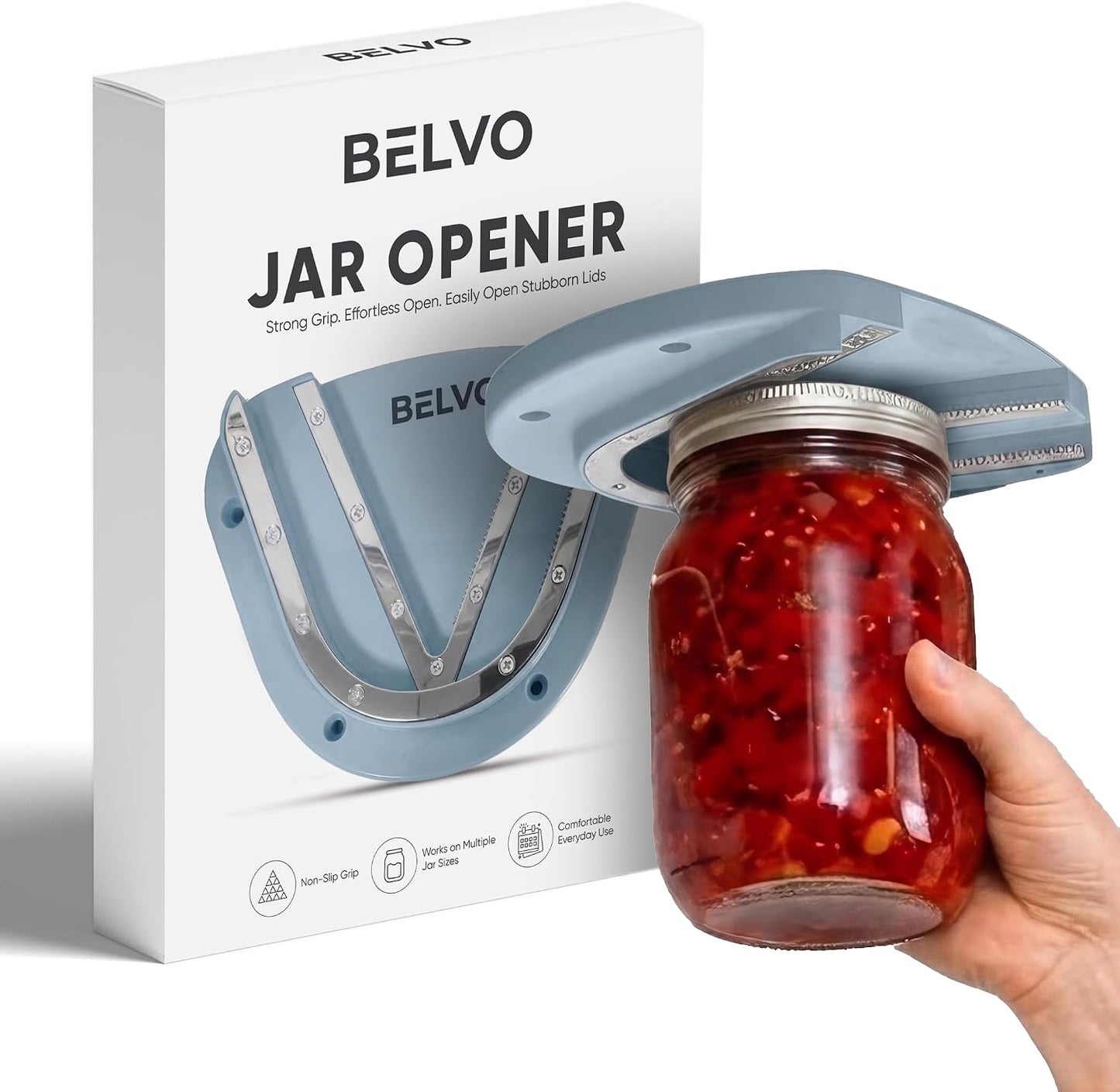 Belvo Under Cabinet Jar Opener for Weak Hands & Seniors – Heavy Duty Lid Opener for Arthritis, Easy Grip Under Counter Jar Opener Tool for Bottles & Lids – White